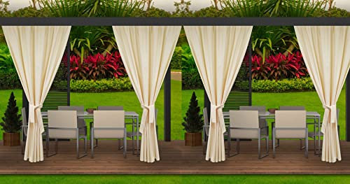 Curtains d'extérieur 155x220cm-4 pièces | Curtain d'extérieurr/intérieurs pour Jardin | Curtains Imperméable et Coupe-Vent | Isolation Thermique, Coupe-Vent Rideaux occultants (Beige)