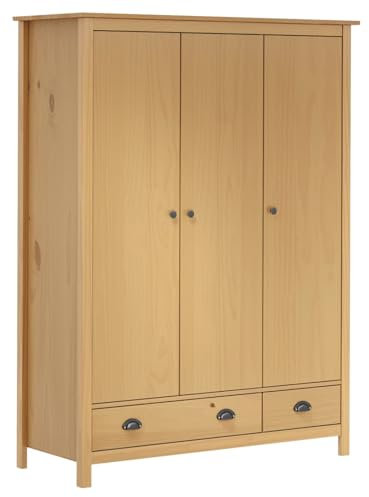 JUNZAI Kleiderschrank mit 3 Türen, Schlafzimmerschrank, Kleiderschränke, Garderobenschrank, Ordnungssystem Kleiderschrank, Haushaltsschrank, Hill Range 127x50x170cm Kiefer