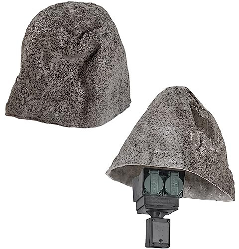 GARTENDEK Findlinge Steine für Garten, Kunststein, Abdeckstein - Steinabdeckung für Trafohaus, Schachtabdeckung, Filterabdeckung - Hohler Kunstfelsen, Felsen Groß und Belastbar Ø 45cm S-03 (Grau)