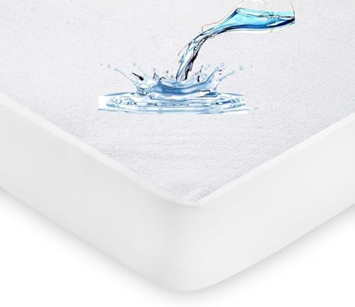QAYAM Protège-matelas en tissu éponge 100 % imperméable - Drap-housse profond de 30 cm - Jupe extensible - Double (137 x 190 + 30 cm)