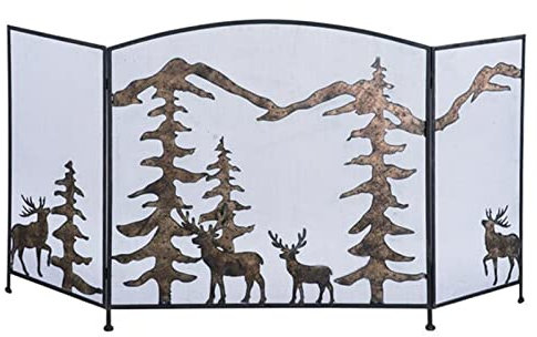 GTPBAO Funkenschutzgitter Antikbraune Kamin-Bildschirmtür – Wohnzimmer-/Portikus-Dekor, Ofenvorhang, Faltbare Schmiedeeiserne Netz-Feuerschutzgitter