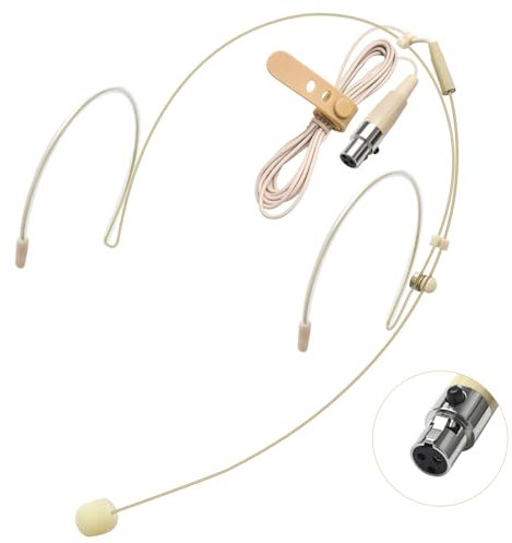 Headset Microphone Double Over Ear Earset Over Ear Headworn Mic for AKG Samson Wireless TA3F 3pin Ideal for Singing,Churches,Stage Performance,Beige