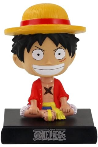 Unyks Star Super Hero Action Figure Limited Edition Bobblehead with Mobile Holder for Car Dashboard, Office Desk & Study Table (Luffy One Piece)