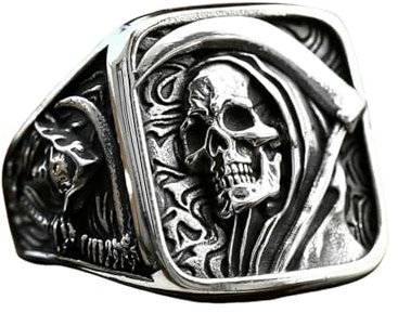 Sumpgle Edelstahl Herren Ring Punk Hip Hop Stil Sensenmann Schädel Ring Modeschmuck