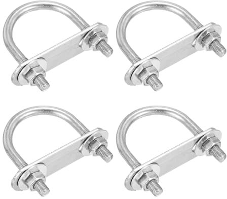 DTGN M6x33x53mm U Bolts Round Kit - 4Set - 304 Stainless Steel U-Bolt Kit with Nuts, Washers, Frame Plate - Good for Pipe, Trailer, Automotive, Leaf Spring Fastener