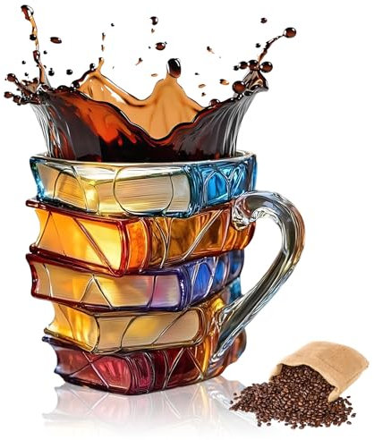 Tazza Con Libro Dipinta in 3D, Tazza Da Caffè Da 11 Oz Con Scritta Bookworm Library in Vetro Con Scritta Book Club Per Bevande Calde O Fredde (1PCS)