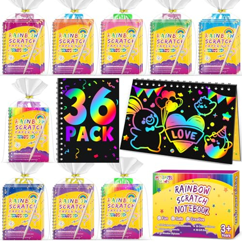 Pigipigi Kids 36 Kratzbilder Sets - Kindergeburtstag Gastgeschenke | Mitgebsel & Mitbringsel Kindergeburtstag, Kleine Geschenke für Kinder von 4 bis 12 Jahren, ideal für Ostereier