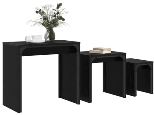 vidaXL Coffee Table 3 pcs Black Oak Engineered wood, Modern Nesting Table Set, Stylish Coffee, Compact Accent Piece, Space-Saving Furniture, Elegant Living Room Setup