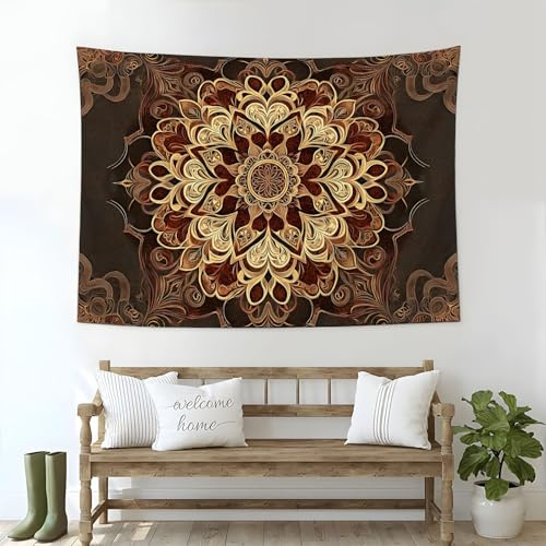 DLERFLOVR Wunderschöne Blumen Tapisserie Wandbehang Dekorative Mandala Wandteppiche Rötlich-Braun Wandtuch für Schlafzimmer Kinderzimmer Schlafsaal Wanddeko, 150x200 cm