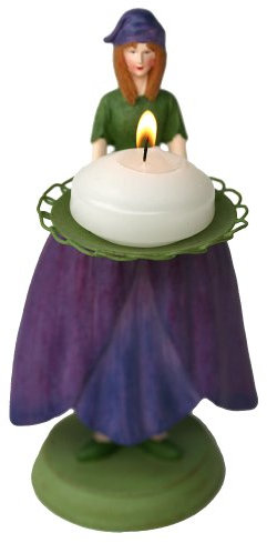 Rosemarie Schulz Deko Figur Teelichthalter- Veilchen Blumen Mädchen mit Kerze stehend