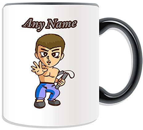 Personalisiertes Geschenk – Nunchaku Tasse braun Haar (Martial Arts Design Thema, Farbe Optionen) – alle Nachricht/Name auf Ihre einzigartige – Kung Fu Kungfu Waffe Bruce Lee blond, keramik, schwarz