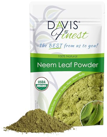 Davis Finest Premium Neem Leaf Powder 100% Pure and Natural Dry Flaky Itchy Skin and Scalp Relief Treatment Antibacterial Face Hair Body Masks and Packs Effective Against Acne (100 g)