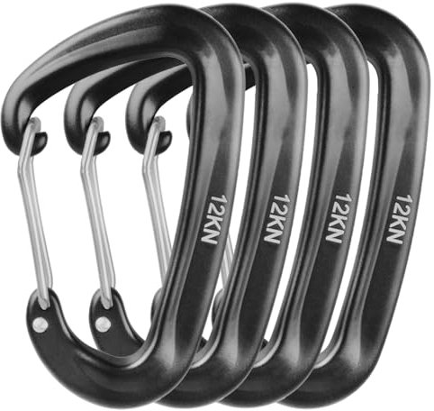 TRIWONDER 12kN Karabiner, Rostfrei und Ultraleicht Karabinerhaken Schlüsselanhänger, Flugzeug Aluminium, D Form Karabiner Set für Hängematten, Camping, Wandern, Angeln (Schwarz - 4 Stück)