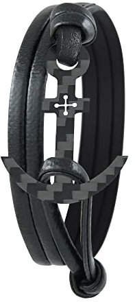 Lion & Son Herren Anker-Armband Mit Carbon-Anhänger - Leder Aus Kohlenstoff - Handmade Wickelarmband - Männer Schwarz Damen-Geschenk Geburtstag für Ihn (Black-Anchor-Leather)