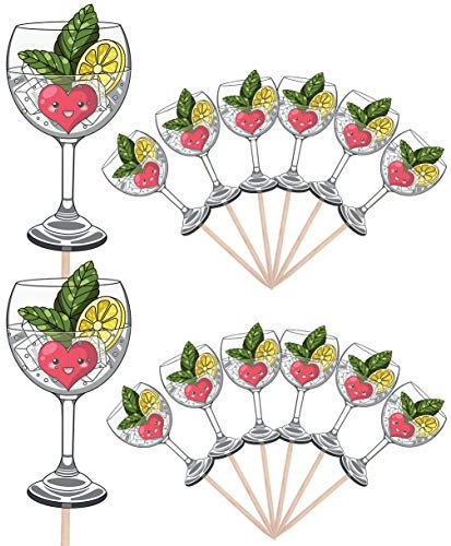 AK Giftshop Gin & Tonic Themed Party Food Cake Cupcakes Picks Sticks Decorations Toppers Stand Up Food Flags (pack of 14)