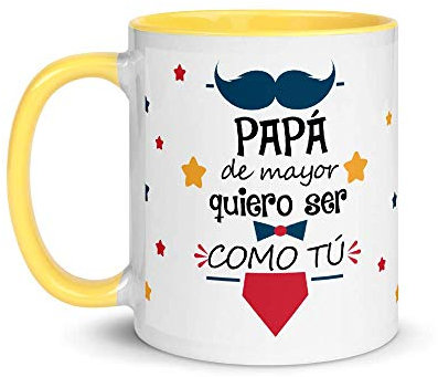 Kembilove Taza de Café Papá de Mayor Quiero ser como Tú – Taza de Desayuno para Regalar el día del Padre – Tazas de Café y Té para Papá – Taza de Cerámica de 350 ml en Amarillo