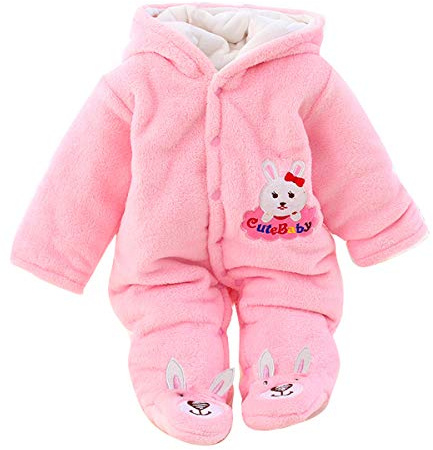 Gaorui Newborn Unisex Baby Winter Jumpsuit Hooded Romper Fleece Onesie All In One Snow Suit Outfits (0-3months, pure pink)