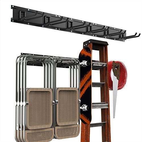 Housolution 48 Pouces/121cm Crochet de Garage Réglable, 3 Rails 6 Crochets Support Mural de Rangement en Alliage d'Aluminium et Acier pour Outils de Garage, Organiseur Mural Réglable pour Garage, Noir
