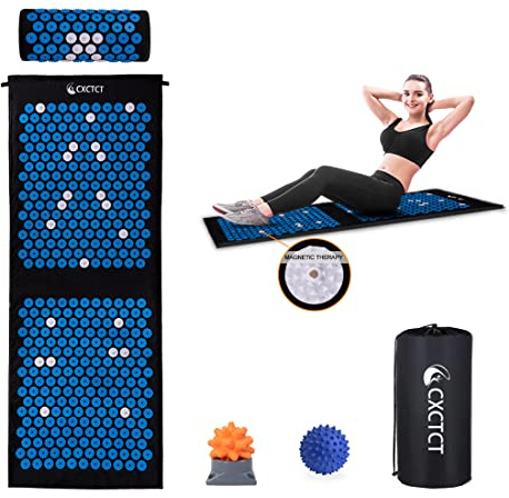 Extra Long Yoga Acupressure Mat Set,Massage Acupuncture Mat Large,Magnetic Mat Acupressure Bed of Nails Neck Back Pain Relief(Blue)