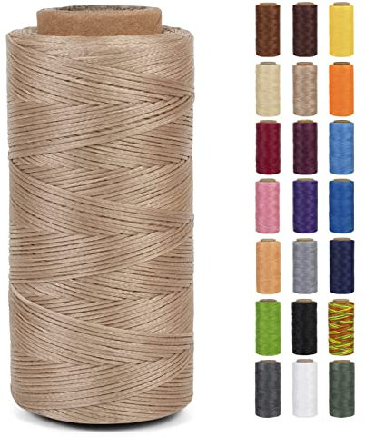 LEREATI Filo Cerato 0.8mm x 260m 150D Cordino Cuoio Filo da Cucito, Cordoncino Piatto Cerato per Legatoria, Creazione di Gioielli, Tela, Uncinetto, Cucire in Pelle, Portafoglio (Cachi Chiaro)