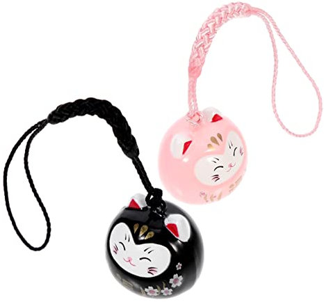 WOONEKY 2stücke Glückskatze Glocken Anhänger Für Garten Balkon Dekoration Hängende Katzen Pendants Für Handys Taschen Und Schlüsselanhänger Japanischer Stil Mit Rope Design
