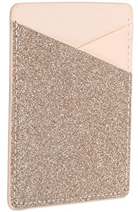 sourcing map Phone Card Holder Stick Back of Phone PU Leather Wallet Pocket Credit Card ID Case Pouch Sleeves Adhesive Sticker Bling Pink for Most Smartphone