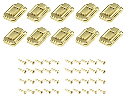 METALLIXITY Blocco Chiusura Gancio (38mm x 25mm) 10pz, Ferro Cerniera Chiusure - per Armadi Scatole Valigie, Leggere Oro