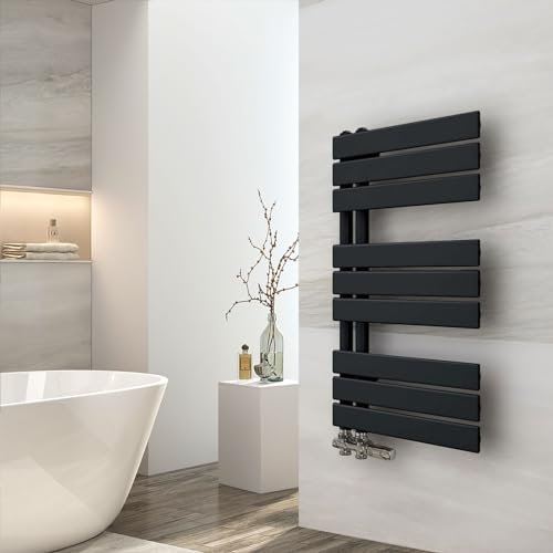 EMKE Badheizkörper 762x400 mm, Handtuchheizkörper Seitenanschluss Badheizkörper Handtuchhalter Handtuchwärmer Handtuchtrockner Heizkörper Flach Bad Handtuchheizung Schwarz 342W