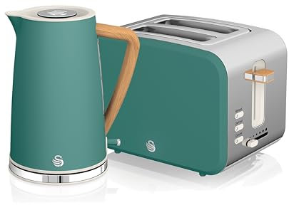 Swan Nordic Kitchen Set, 1.7L Fast Boil Kettle and 900W 2-Slice Toaster, Green SK14610GREN/ ST14610GREN