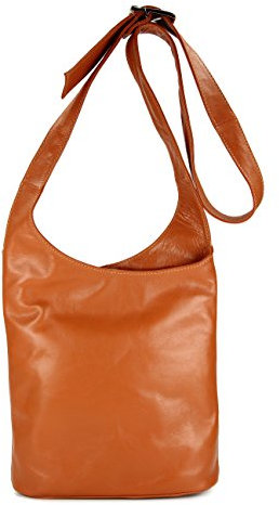Belli Cross Bag Classic italienische Umhängetasche Damen Ledertasche made in italy Handtasche Cross Over Bag in cognac braun - 24x28x8 cm (B x H x T)