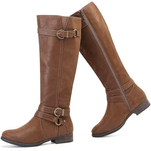 Botas altas hasta la rodilla para mujer, elegantes y cómodas botas de equitación con puntera redonda con cierre de cremallera lateral para otoño e invierno para mujer, Tan Pu 305, 40 EU