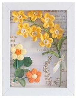 MCDSAJ Gehäkelte Blumenpflanze, Gestrickte Kunstblüte mit Fotorahmen, Ewige Künstliche Blumen für Wandtisch, Mittelstück, Regal, Heimdekoration, Geschenk (4)