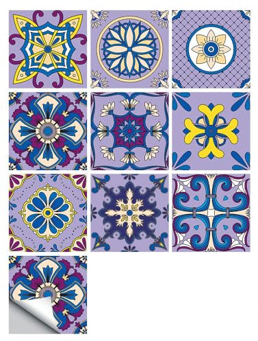 Klebefliesen Küchelila Geometrische Blume Pvc Fliesen Selbstklebende Wasserfeste,Dekorative Wandaufkleber Für Heimwerker, Küche, Badezimmer, Schlafzimmer, Büro, Möbel10X10Cm*10 Stucke