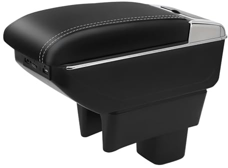 Auto Armlehnen Ersatz für 2005-2024 Suzuki Swift, Zweilagige Armlehne mit 7 USB Ladeanschlüssen, Schwarzes PU Leder, Mittelkonsolen Aufbewahrungsbox