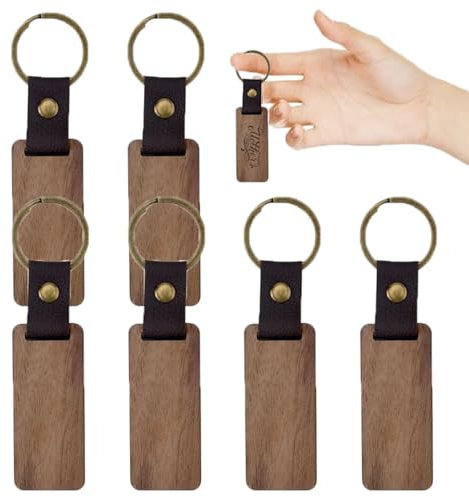 Paquet de 6 porte-clés en bois, porte-clés en bois vierges, porte-clés personnalisés avec porte-clés, porte-clés vierges pendentifs en bois pour gravure laser, bricolage, inscriptible