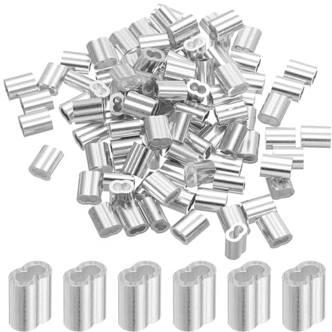 sourcing map Manicotto a crimpare in alluminio da 2 mm, doppia ghiera per funi metalliche, argento, 100 pezzi