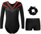Miutii Mädchen Turnanzug Glitzer Gymnastikanzug mit kurze Hose Haarband Langarm Gymnastik Leotard Kinder Ballettanzug Turnen Trikot Tanzkostüm Rot 146-152