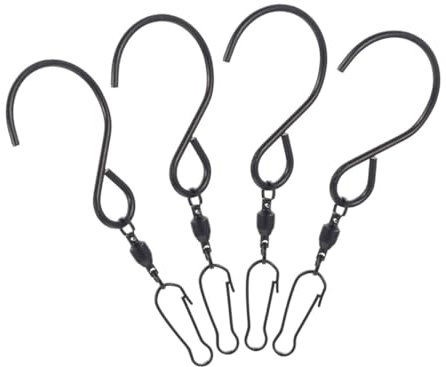Toddmomy 4pcs Swivel Hooks Wind Spinners S Hooks Stainless Steel Wind Chime Hook Clips Hanging Garden Hooks for Bird Feeders Tree Windsock Black