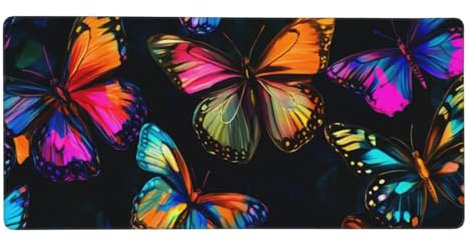 Tapis de souris avec papillons colorés - Tapis de bureau - Motif papillon volant - Tapis de bureau pour femme - 40 x 90 cm