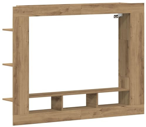 vidaXL Moderner TV Stand aus Eiche | 3 Eingebaute Regale | Massivholz Konstruktion | Matte Oberfläche | Rechteckige Form für Wohnzimmer & Heimkino Möbel Einheit Entertainment Center Wandmontiert