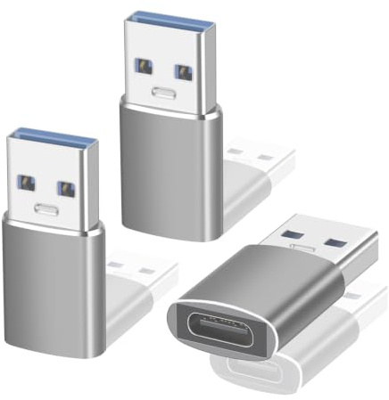 Luntak USB to USB C Adapter 3Pack, Type C Female to USB A Male (Sliver) | Converter for iPhone 17/17 Air/16/16e/15 Pro Max, AirPods 4/Pro 3, iPad Mini 7, iWatch 11,Galaxy S26 and More USB-C Devices