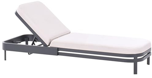 Beliani Modern Garden Sun Lounger Reclining Aluminium Frame Padded Light Beige Nettuno