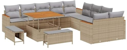 vidaXL Gartensofa-Set 13 STK. Beige Poly-Rattan
