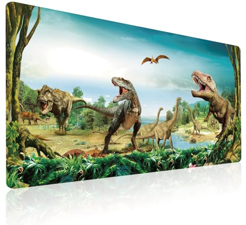 Lernen Schreibtischunterlage für Kinder 70x40cm - Dino Dinosaurier Lernunterlage Wasserfest und Abwischbar aus Silikonähnliches Leder (Thema Dinosaurier) (E)