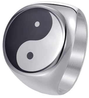 OAKKY Männer Tai Chi Yin Yang Bagua Balance Ring Edelstahl Taoismus Zen Spirits Talisman Personalisierter Ring Silber Größe 65 (20.7)