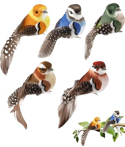 Ceeyoll 5 Stück Vogel Deko mit Federn, für Garten Deko Party Dekoration