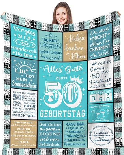 Aeoauter Kuscheldecke Geschenke zum 50 Geburtstag Frau 150 x 200 cm | Personalisierte 50. Geburtstag Geschenk für Frauen Schwester Mama Ehefrau Kollegin Tochter, 50-Jahre Decke Dekorationen