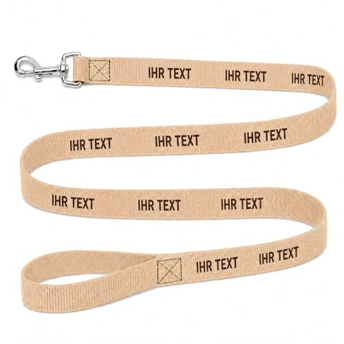 Personalisierte Hundeleine Beige mit Namen, Warnhinweis oder Wunschtext – 120 cm Bedruckte Hundeleine, Trainingsleine, Sicherheitshinweis, EU-Produktion