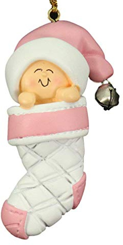 Baby's First Christmas Pink Girl in Stocking Christmas Tree Ornament