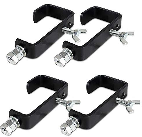 Beamz 4x CC50B G-Clamp Lighting Hooks, Durable Metal Stage Truss Mounts with Butterfly Nut, 30kg Capacity, Fits Poles up to 50mm, Theatrical Clamps for Fixtures
